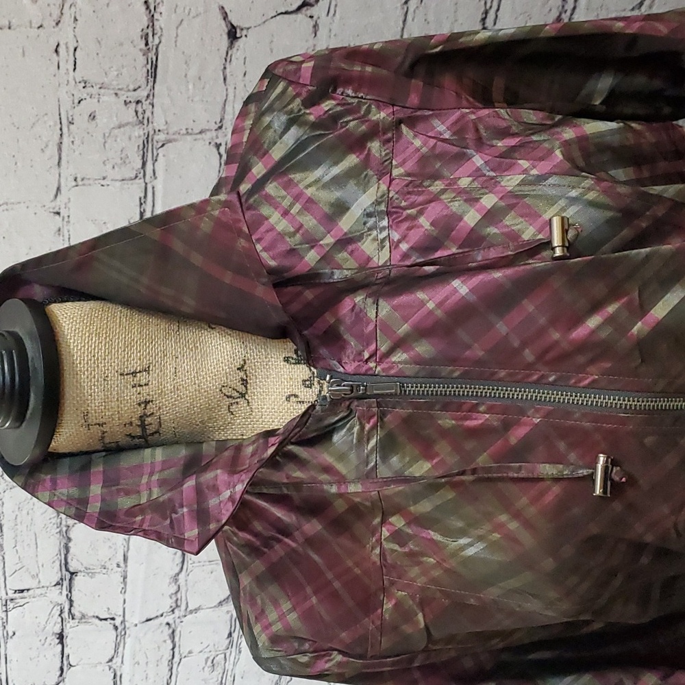 Chico's Plaid Windbreaker Purple and Green — Chico's Size 1/US 8 Medium - Picture 2 of 9
